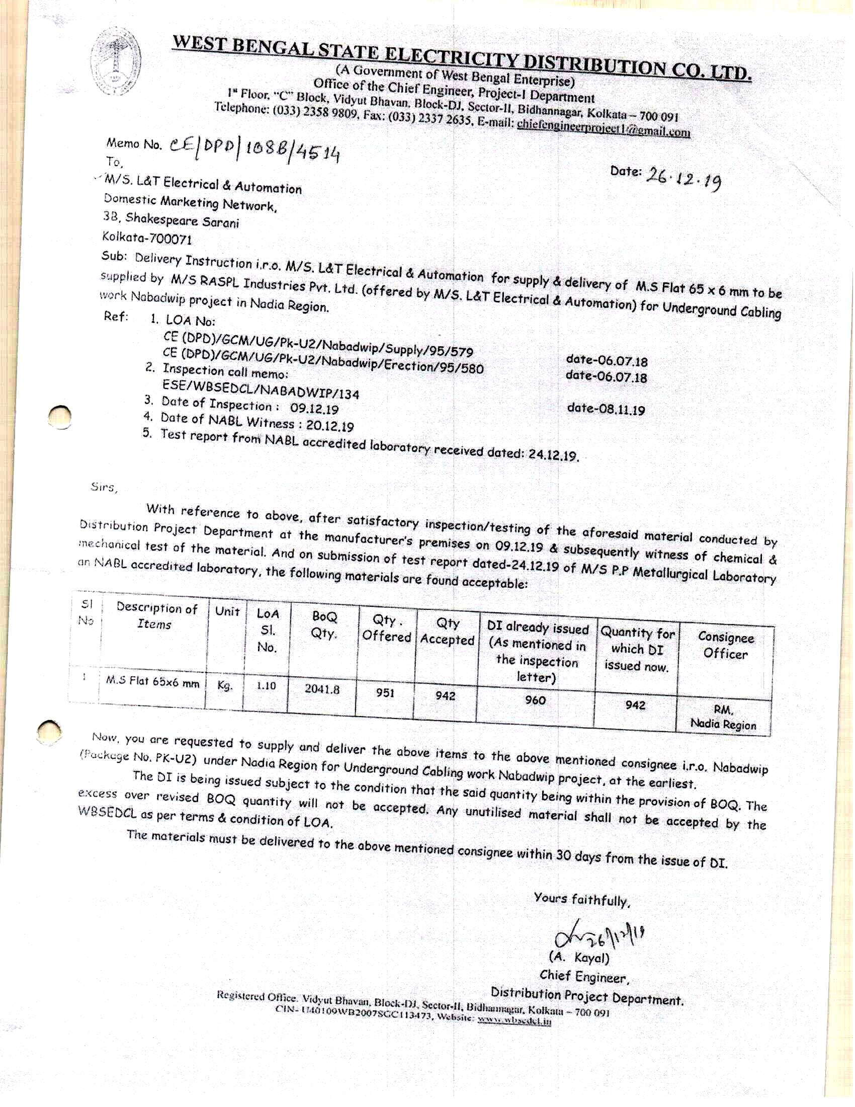 WEST BENGAL STATE ELECTRICITY (L&T ELECTRICAL)